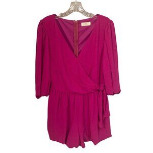 SUNLAND 17 Solid Magenta 3/4 Sleeve Faux-Wrap Women's Romper NWT Size Medium